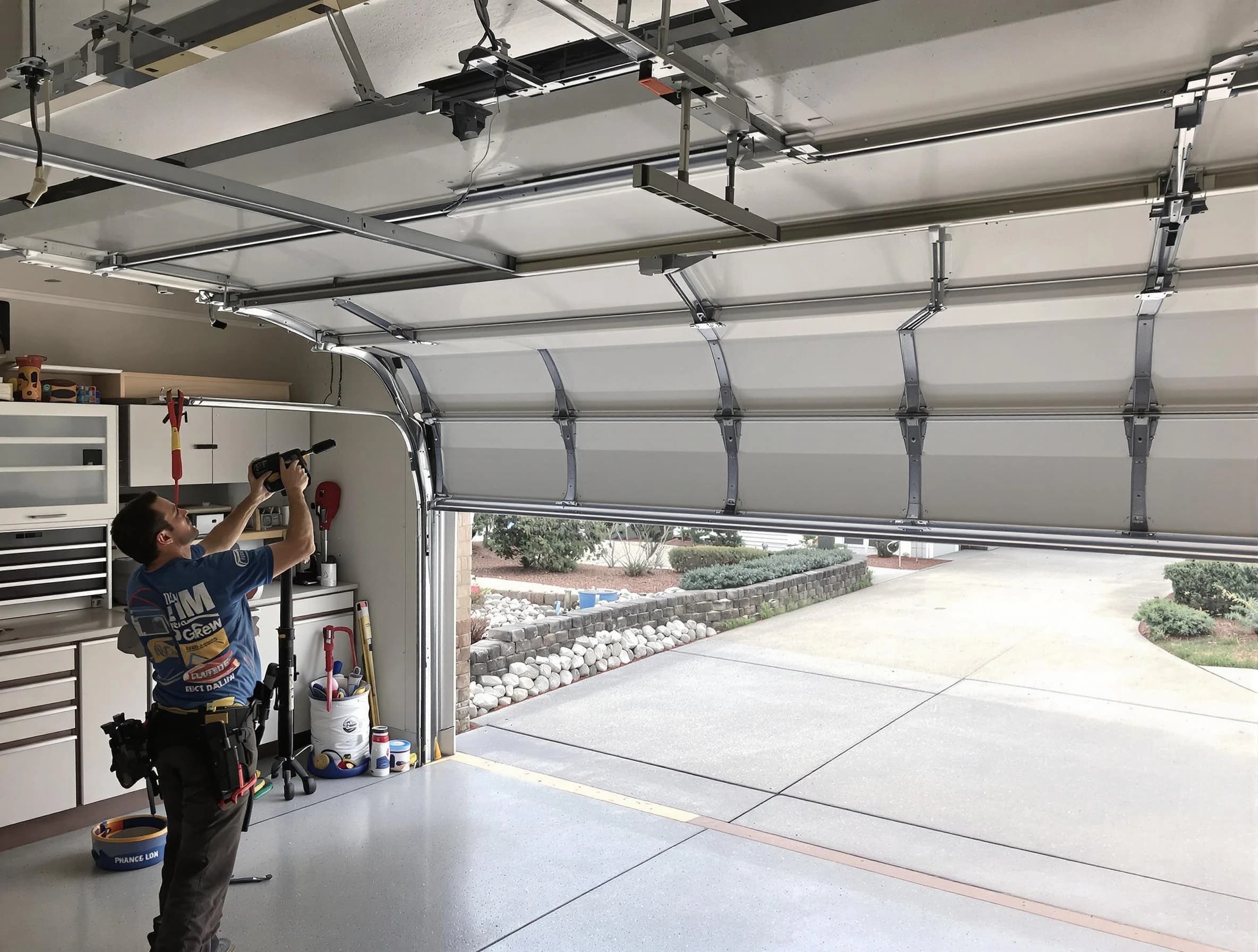 Garage door track repair service by Randolph Garage Door Repair in Randolph